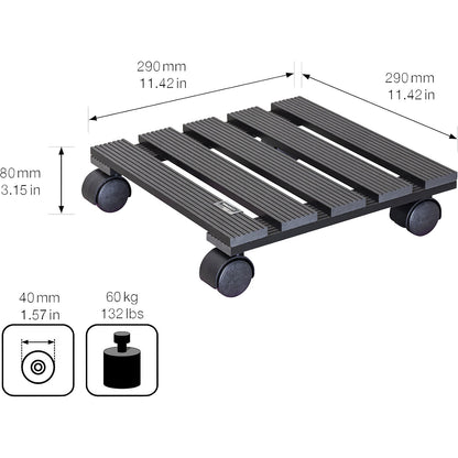 WPC plant dolly, max. load 60 kg, LxW 290 x 290 mm, charcoal, pack of 2.