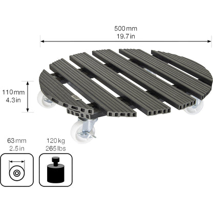 WPC plant dolly, max. load 120 kg, LxW 500 x 500 mm, charcoal.