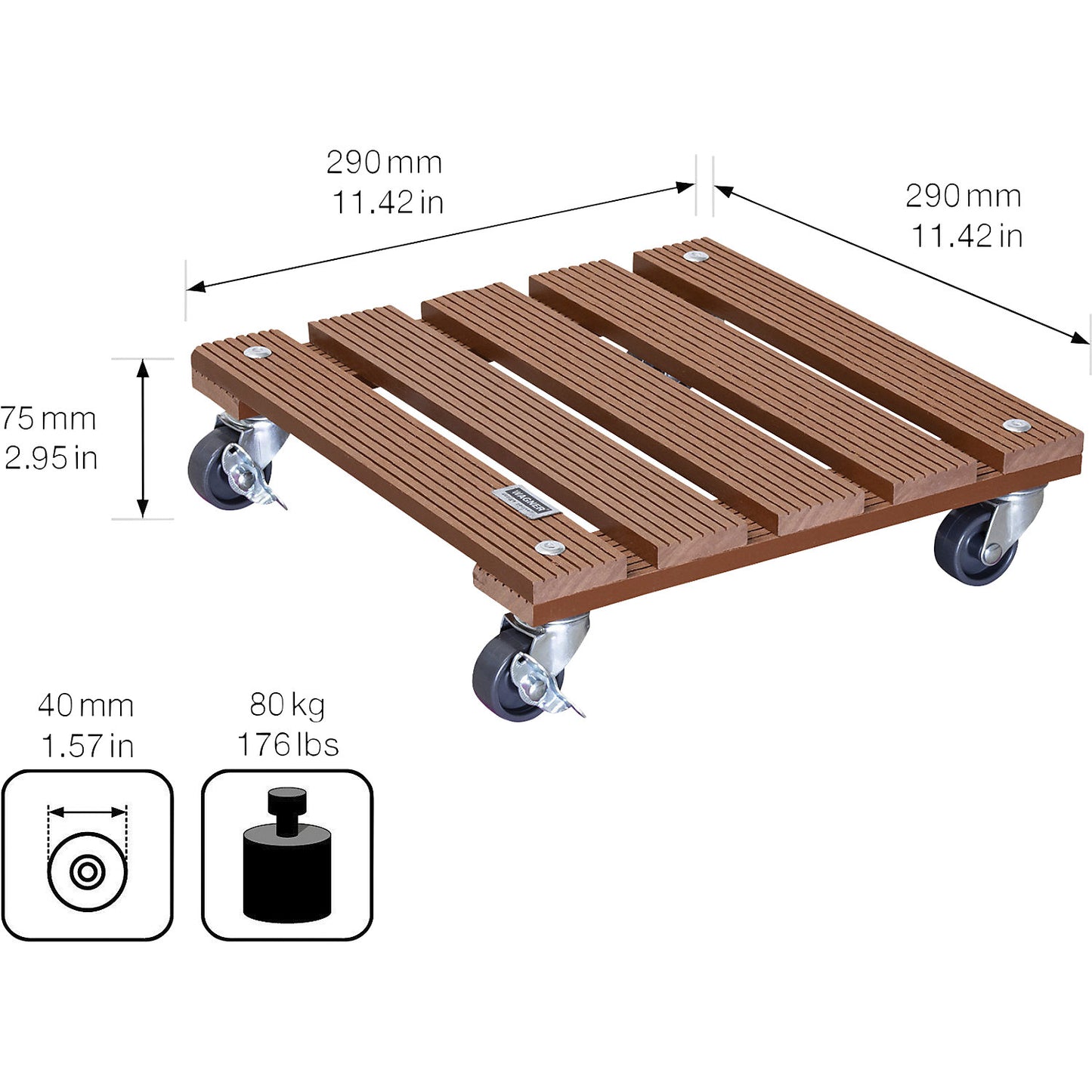 WPC plant dolly, max. load 80 kg, LxW 290 x 290 mm, ochre.