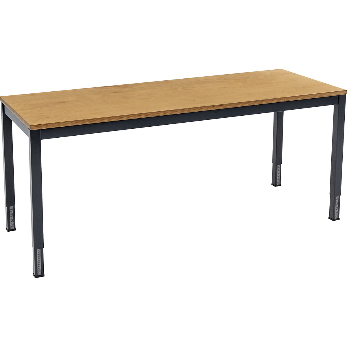 Height adjustable work table, 45 x 45 mm rectangular tubing, multiplex worktop, WxD 1500 x 700 mm.