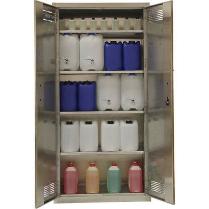 Environmental cupboard, stainless steel, HxWxD 1950 x 950 x 420 mm, with 3 shelves and tray shelf.