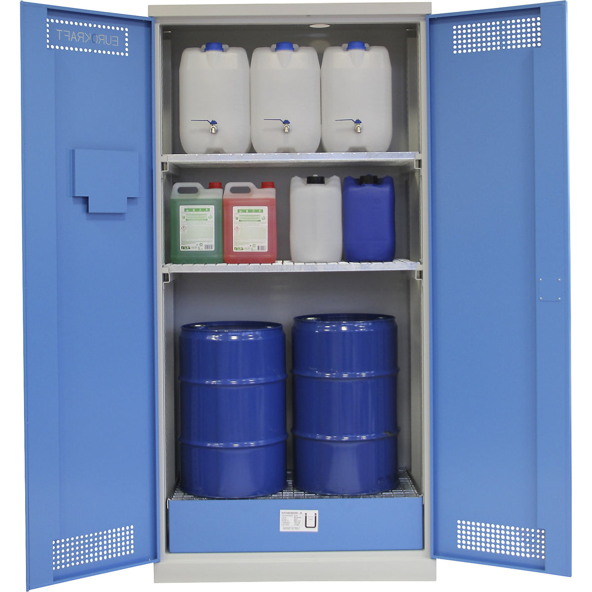 Drum cupboard, HxWxD 1950 x 950 x 500 mm, with 2 mesh grid shelves.