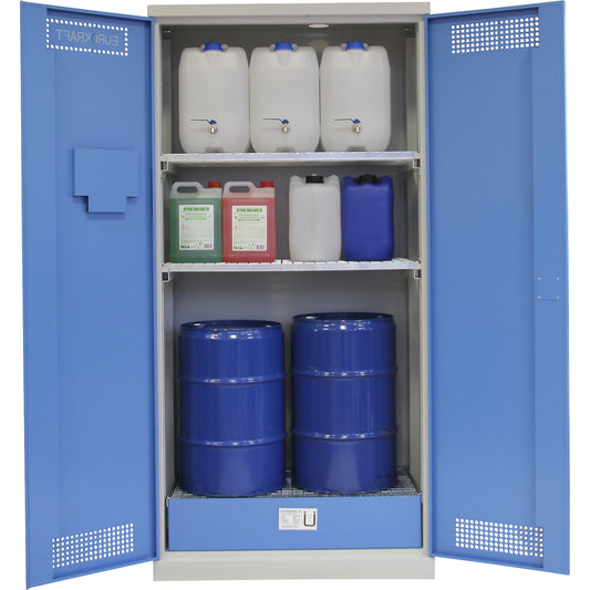 Drum cupboard, HxWxD 1950 x 950 x 500 mm, with 2 mesh grid shelves.