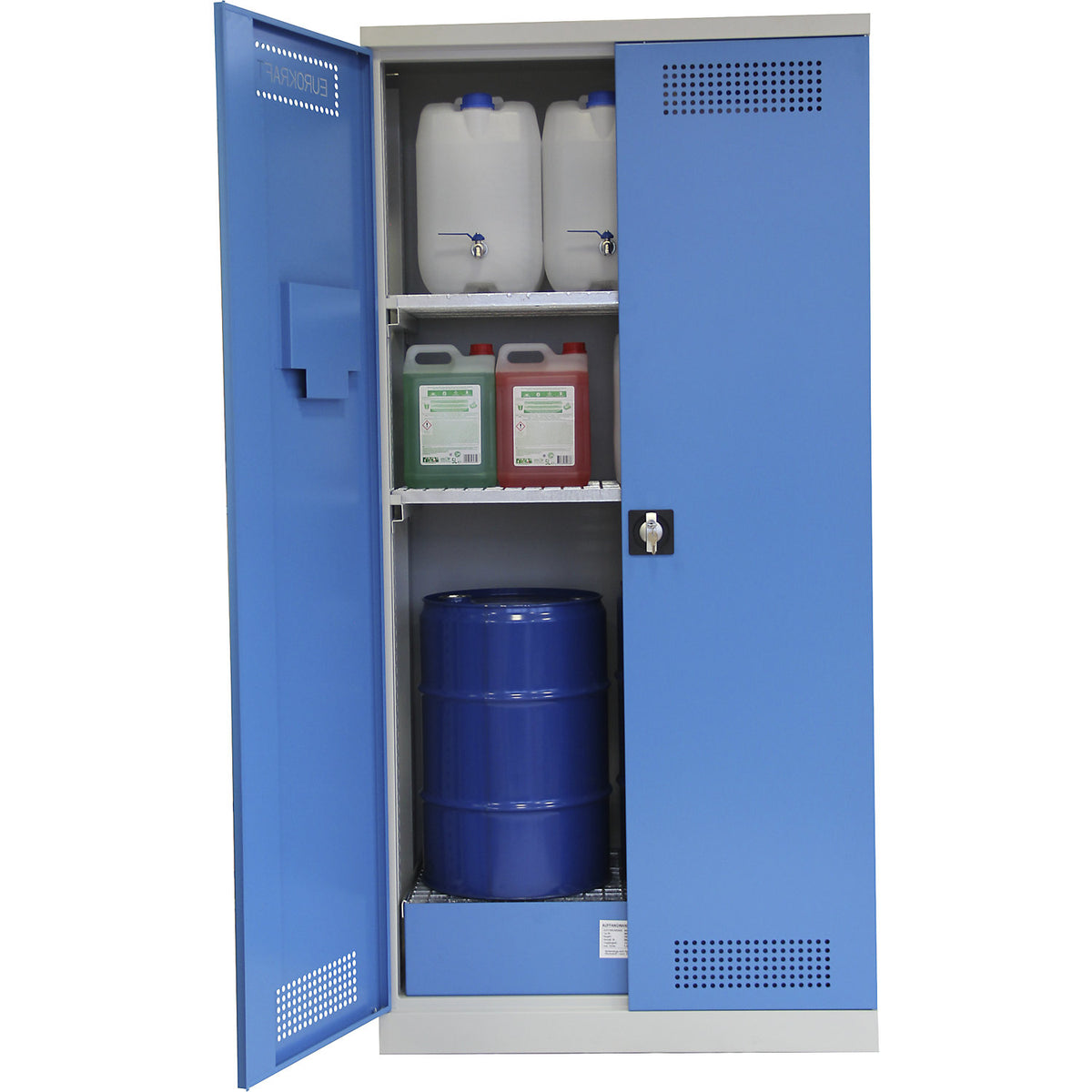 Drum cupboard, HxWxD 1950 x 950 x 500 mm, with 2 mesh grid shelves.