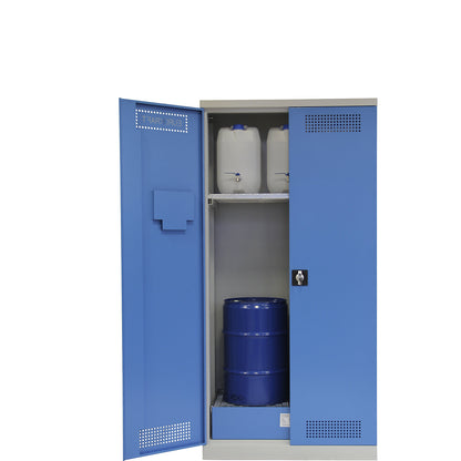 Drum cupboard, HxWxD 1950 x 950 x 500 mm, with mesh grid shelf.