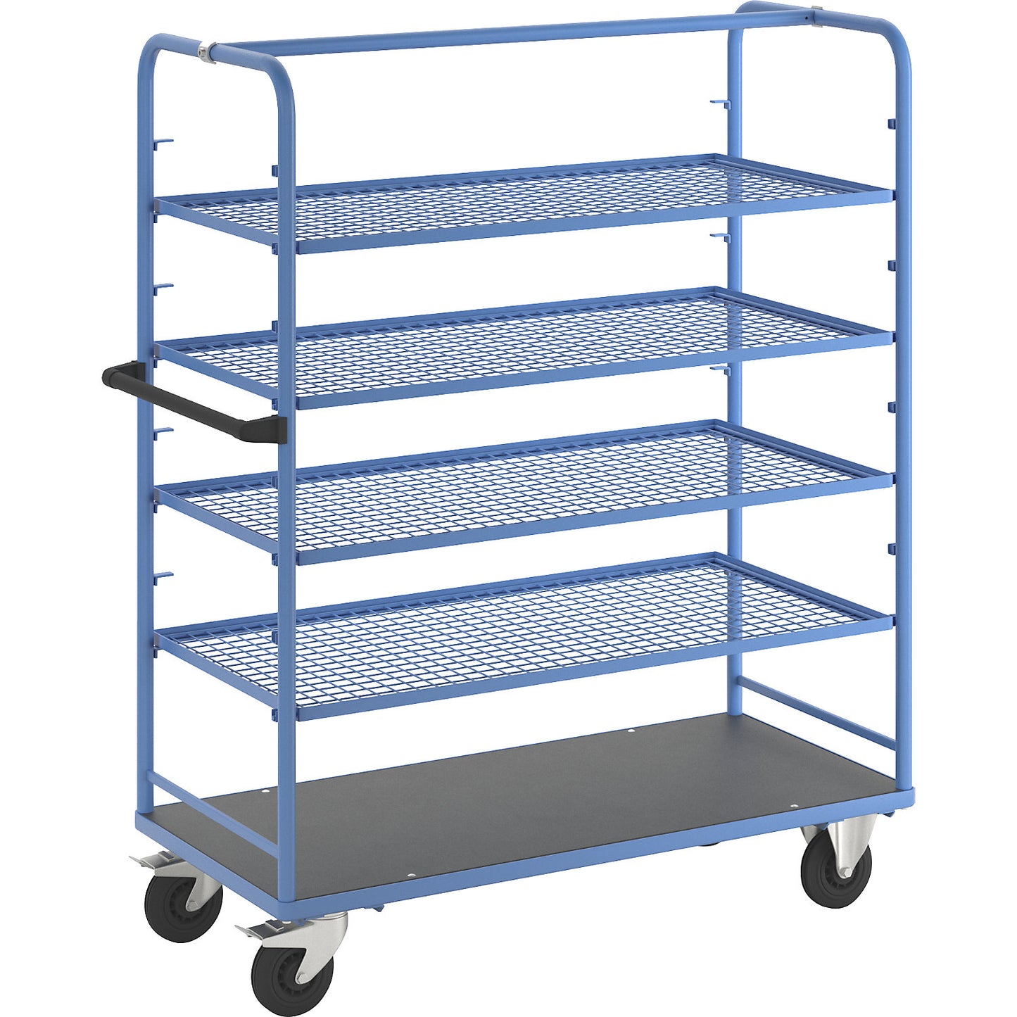 Shelf trolley, for 8 shelves, incl. 4 shelves, with mesh shelf.