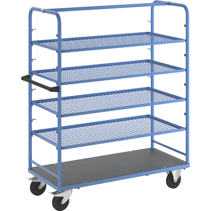 Shelf trolley, for 8 shelves, incl. 4 shelves, with mesh shelf.