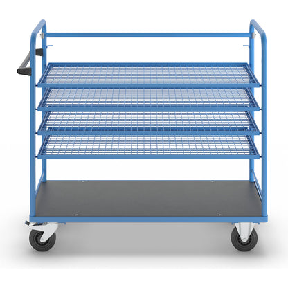 Shelf trolley, for 5 shelves, incl. 4 shelves, with mesh shelf.