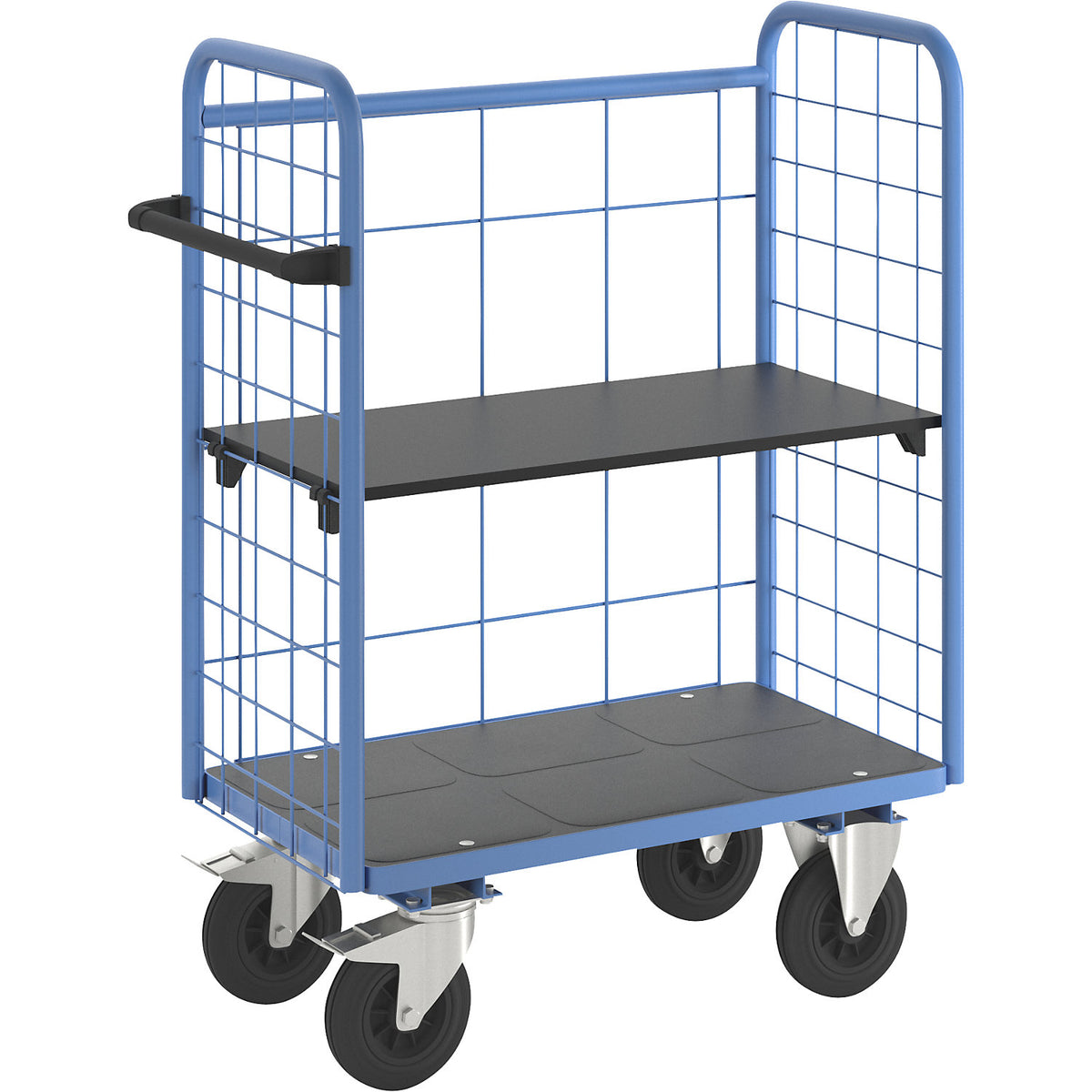 Shelf truck, with mesh panels, 3-sided, length 910 mm, incl. 1 shelf.