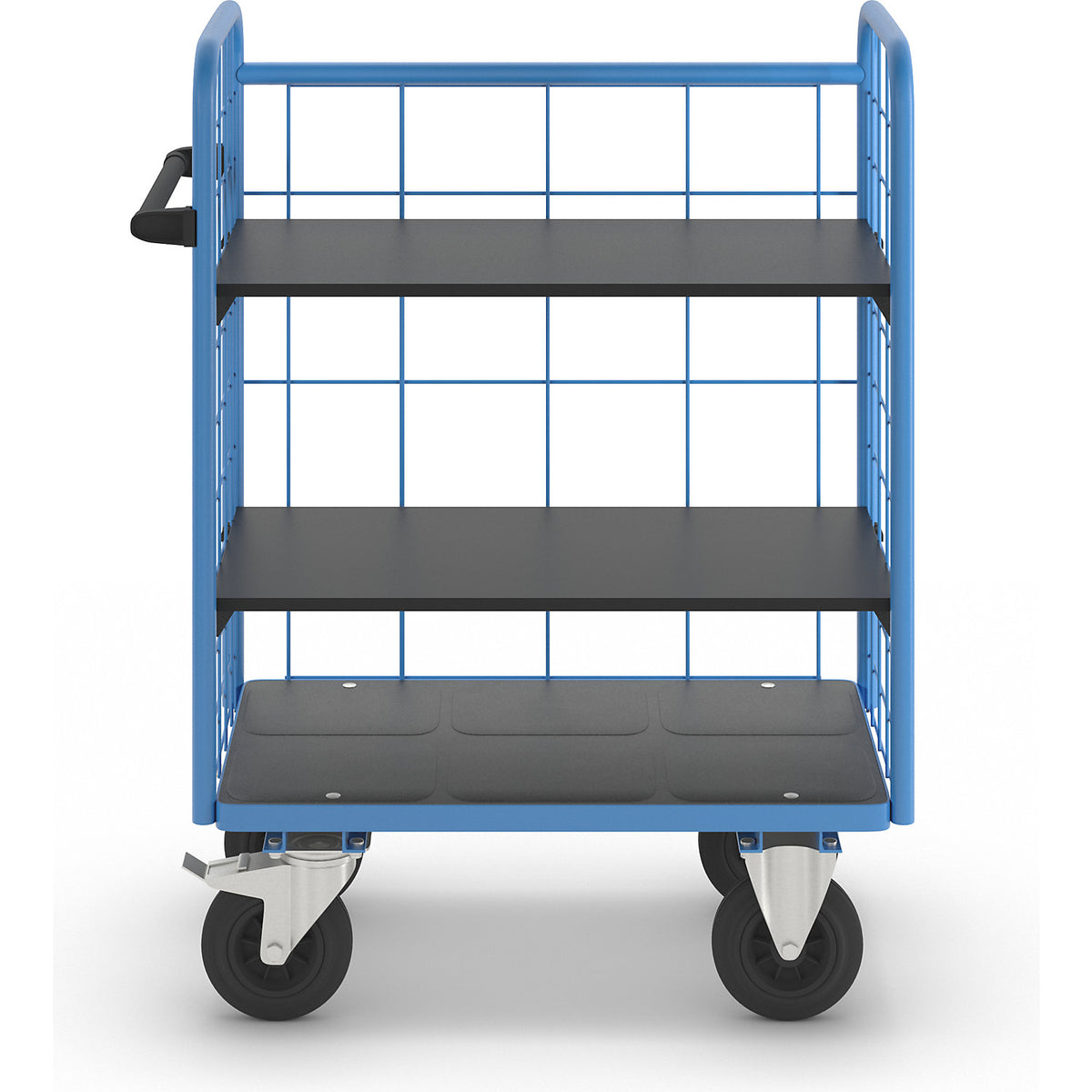 Shelf truck, with mesh panels, 3-sided, length 910 mm, incl. 2 shelves.
