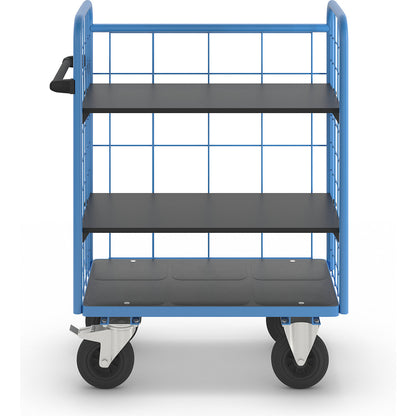 Shelf truck, with mesh panels, 3-sided, length 910 mm, incl. 2 shelves.