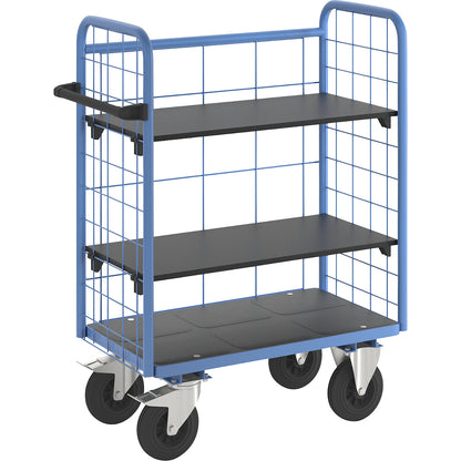 Shelf truck, with mesh panels, 3-sided, length 910 mm, incl. 2 shelves.