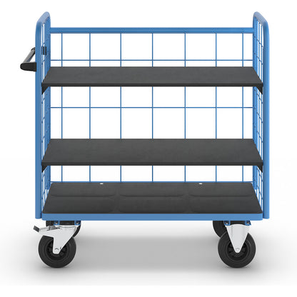 Shelf truck, with mesh panels, 3-sided, length 1180 mm, incl. 2 shelves.