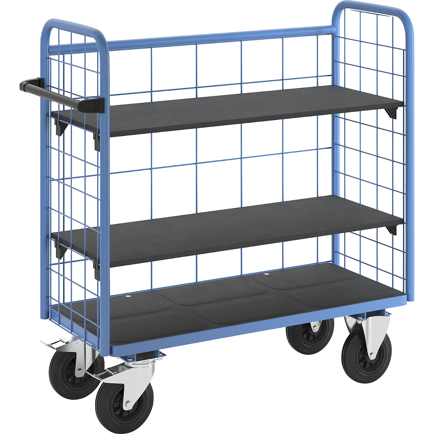 Shelf truck, with mesh panels, 3-sided, length 1180 mm, incl. 2 shelves.