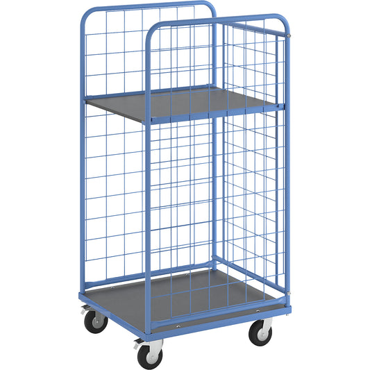KOMPAKT shelf truck, mesh panels on 3 sides, platform 750 x 650 mm, with 1 shelf.