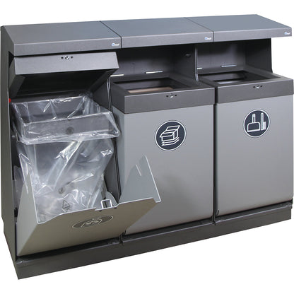 Outdoor recyclable waste collection station, capacity 3 x 75 l, grey.