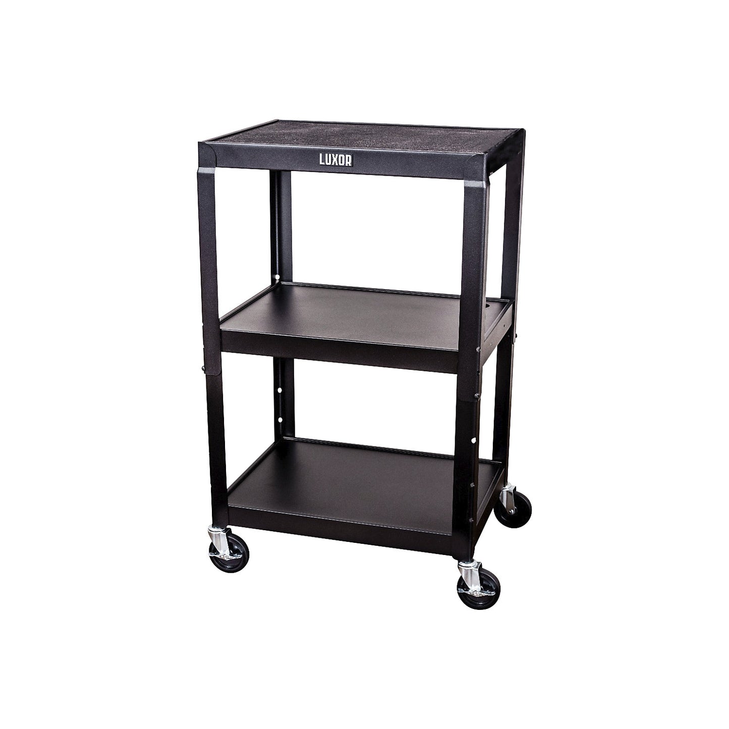 Metal trolley, max. load 135 kg, 3 shelves, black frame.