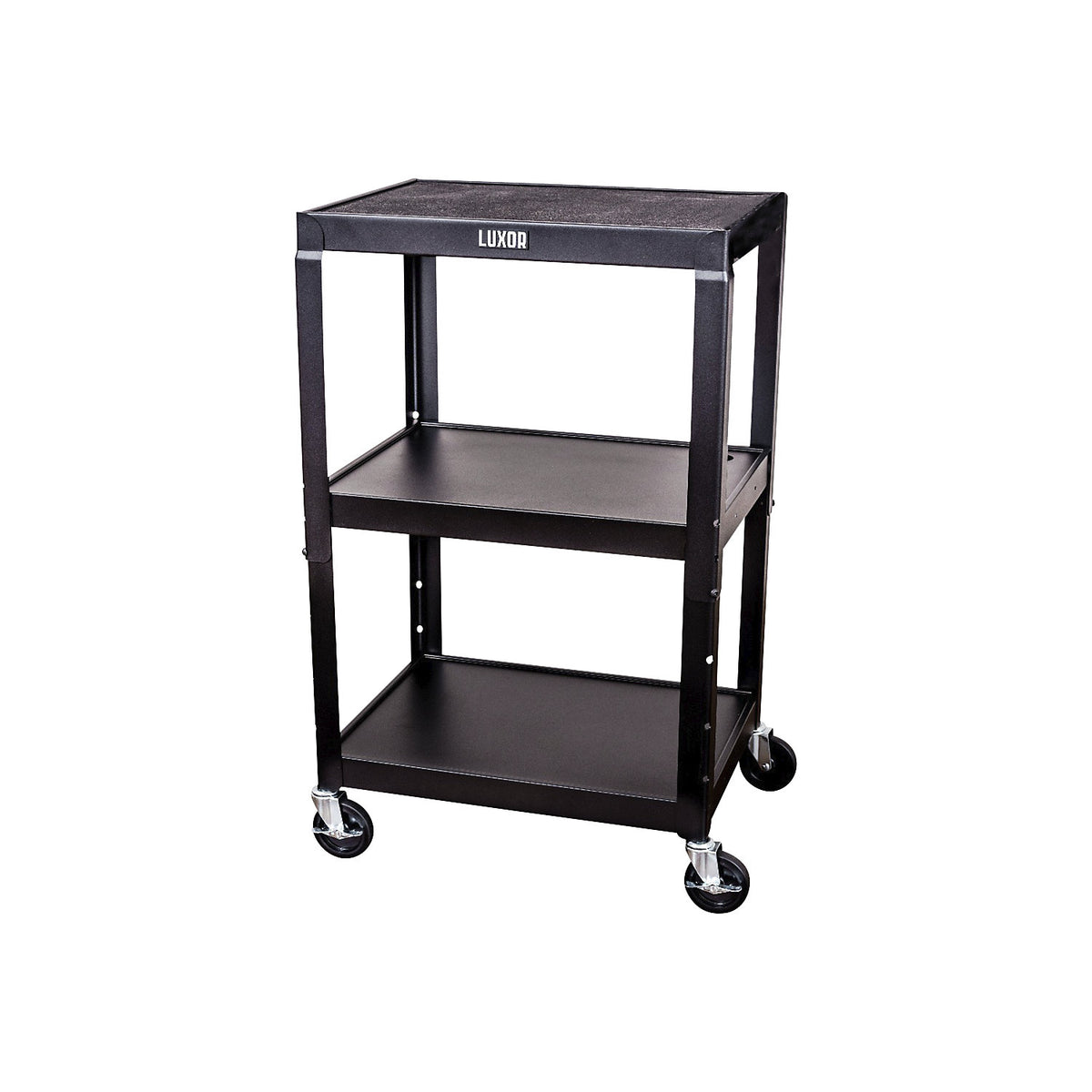 Metal trolley, max. load 135 kg, 3 shelves, black frame.