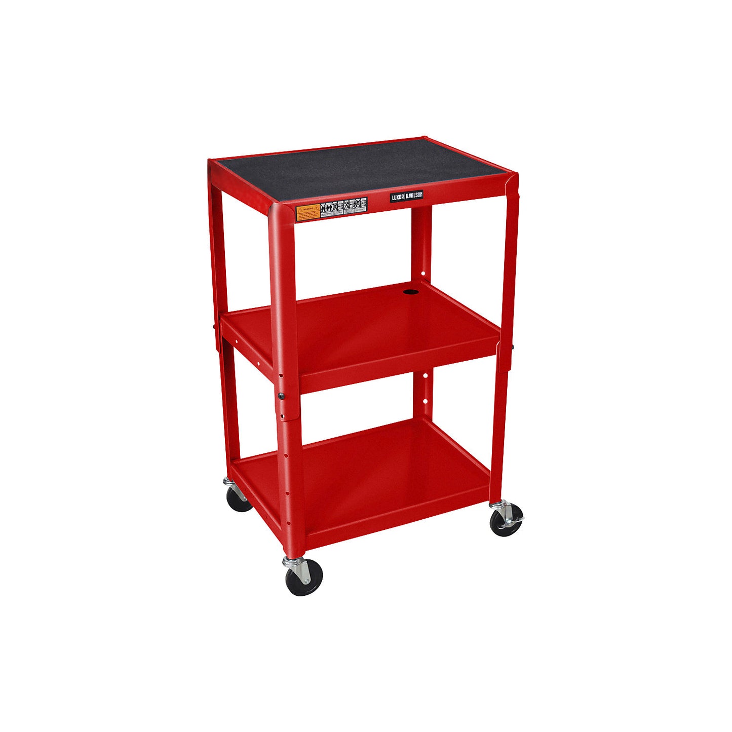 Metal trolley, max. load 135 kg, 3 shelves, red frame.