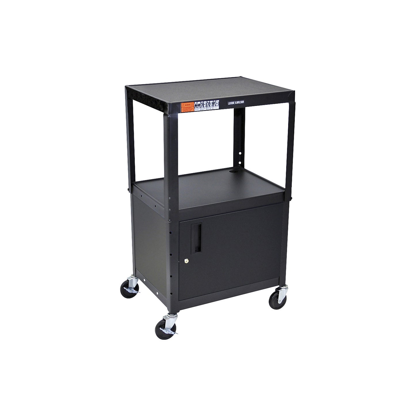 Metal trolley, max. load 135 kg, with base cupboard, black frame.