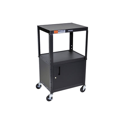 Metal trolley, max. load 135 kg, with base cupboard, black frame.