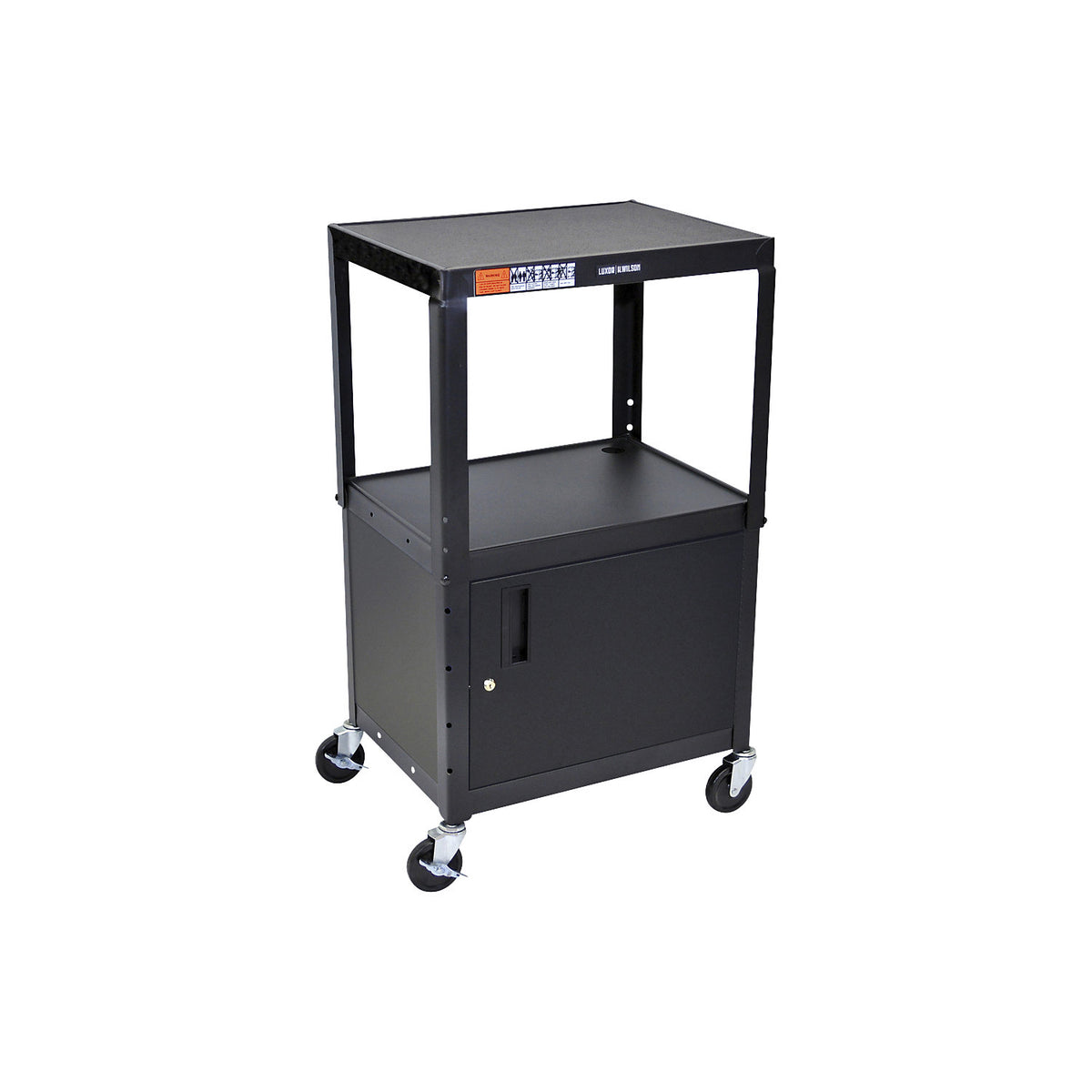 Metal trolley, max. load 135 kg, with base cupboard, black frame.
