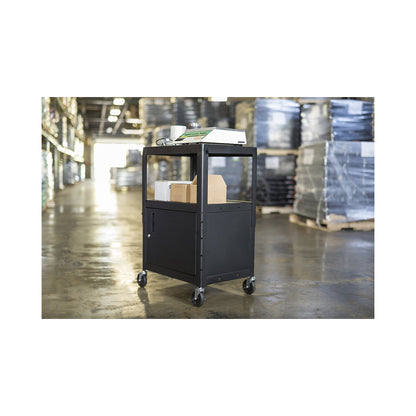 Metal trolley, max. load 135 kg, with base cupboard, black frame.