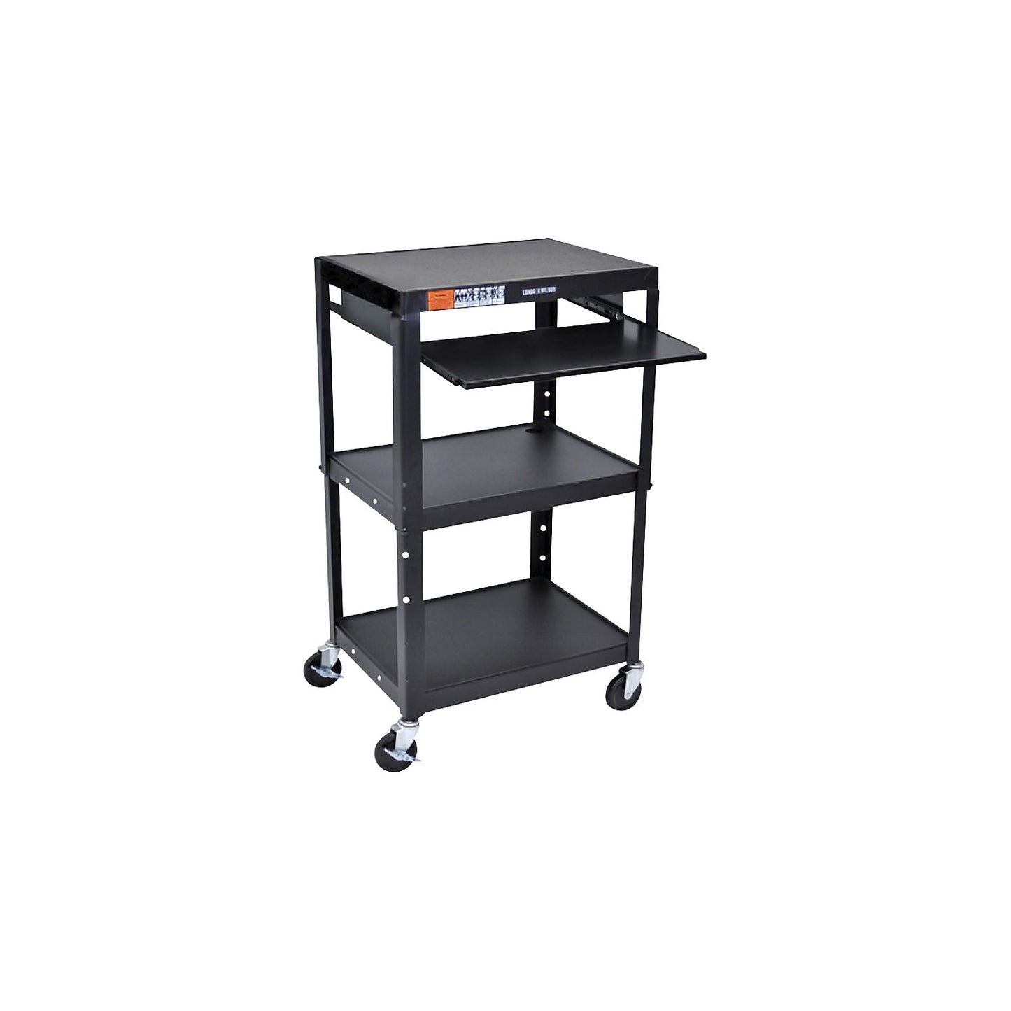Metal trolley, max. load 135 kg, 3 shelves, with drawer, black frame.