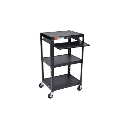Metal trolley, max. load 135 kg, 3 shelves, with drawer, black frame.