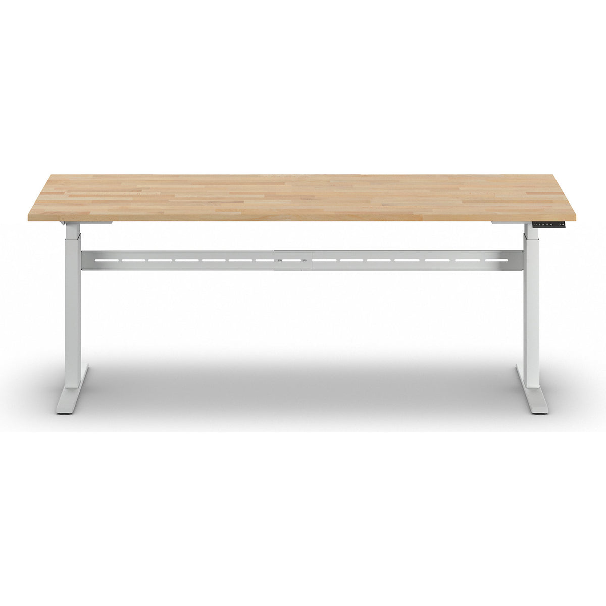 Work table, electrically height adjustable - max. load 300 kg, height 740 - 1195 mm, solid beech worktop, WxD 2000 x 700 mm.