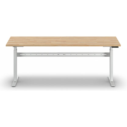 Work table, electrically height adjustable - max. load 300 kg, height 740 - 1195 mm, solid beech worktop, WxD 2000 x 700 mm.