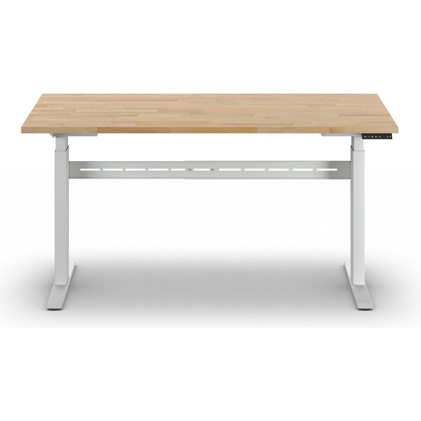 Work table, electrically height adjustable - max. load 300 kg, height 740 - 1195 mm, solid beech worktop, WxD 1500 x 700 mm.