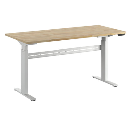 Work table, electrically height adjustable - max. load 300 kg, height 740 - 1195 mm, solid beech worktop, WxD 1500 x 700 mm.