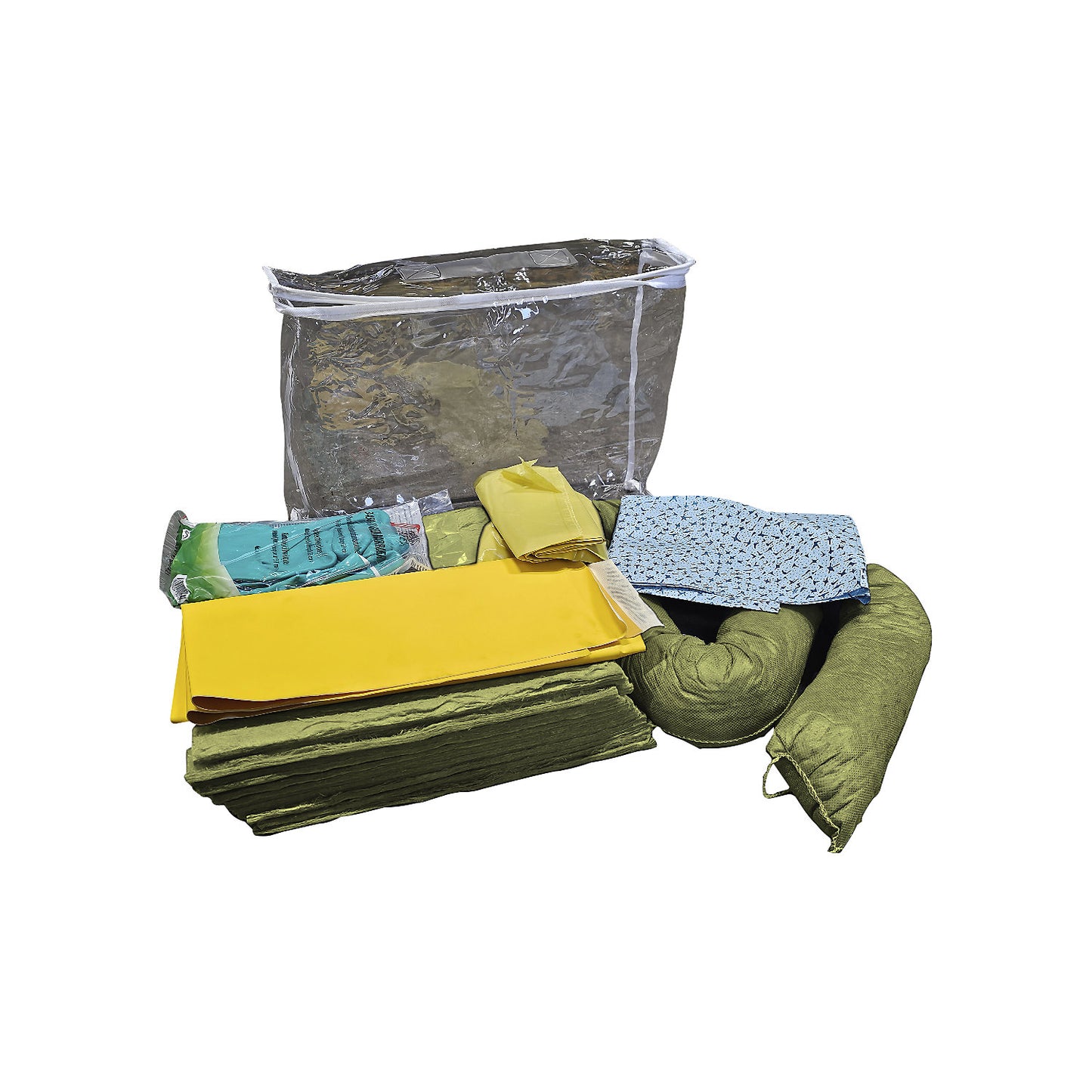 Kit for spillage emergencies with single use sealing mat, bag, sealing mat, sheeting, absorption 20 l, chemical version, yellow.