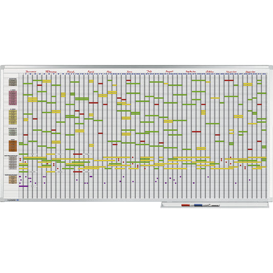 Professional yearly planner, 7 day week, for 75 people, WxH 2000 x 1000 mm.