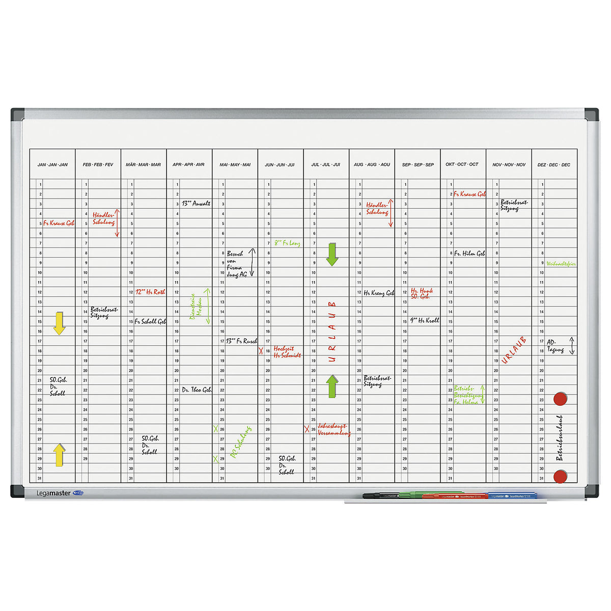 Premium yearly planner, monthly planner, magnetic, WxH 900 x 600 mm, vertical division.