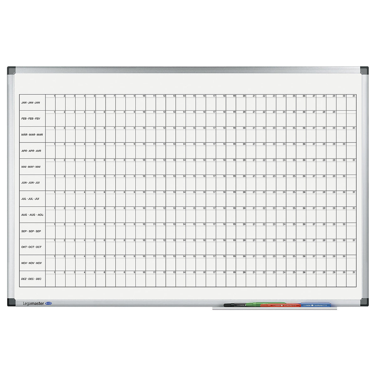 Premium yearly planner, monthly planner, magnetic, WxH 900 x 600 mm, horizontal division.