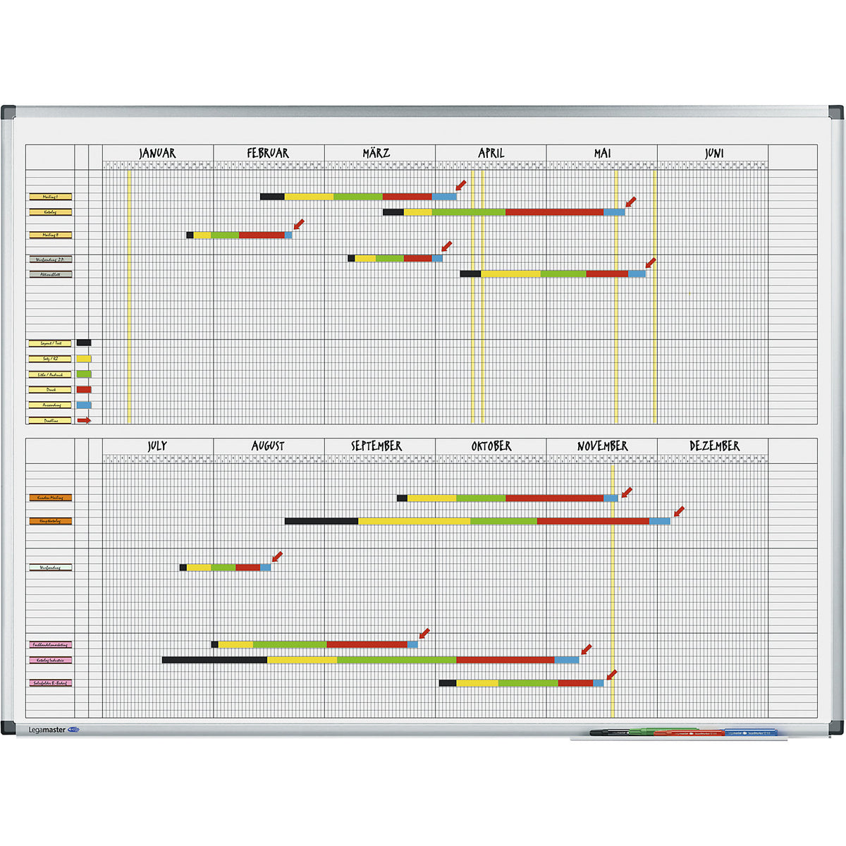 Premium yearly planner, project planner for 33 - 66 people, WxH 1200 x 900 mm.