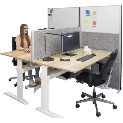 MAULconnecto partitioning system, 2x acoustic, 1x whiteboard, white/dark grey, without castors.