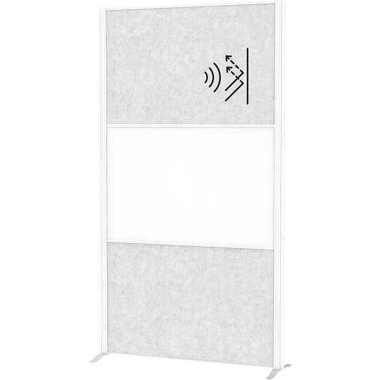 MAULconnecto partitioning system, 2x acoustic, 1x whiteboard, white/light grey, without castors.