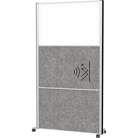 MAULconnecto partitioning system, 2x acoustic, 1x whiteboard, white/dark grey, castors.