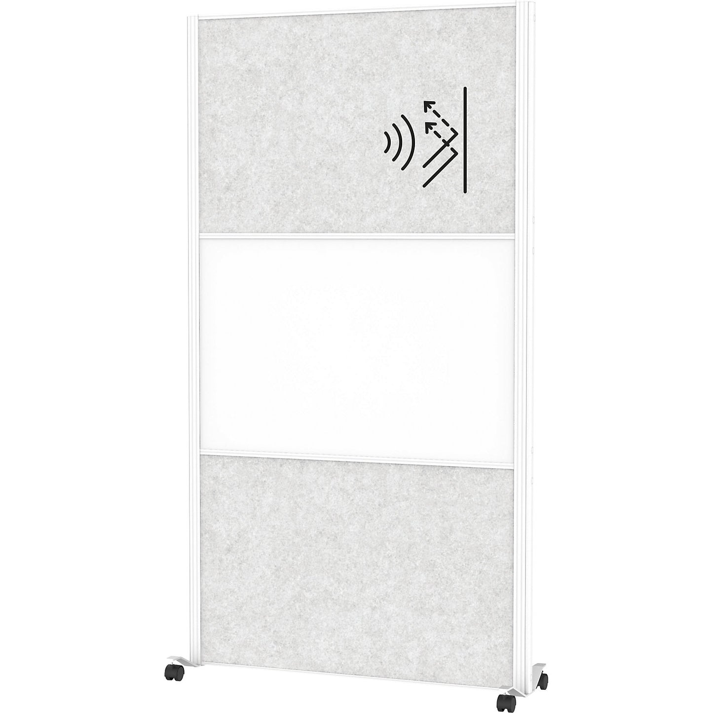 MAULconnecto partitioning system, 2x acoustic, 1x whiteboard, white/light grey, castors.