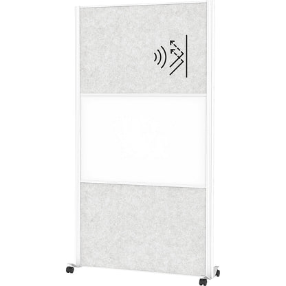 MAULconnecto partitioning system, 2x acoustic, 1x whiteboard, white/light grey, castors.
