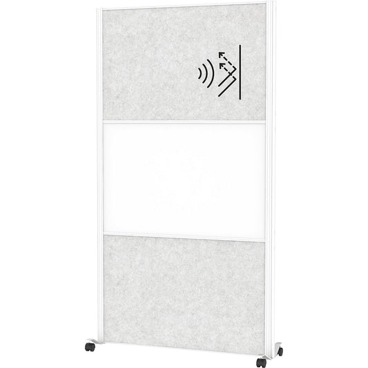 MAULconnecto partitioning system, 2x acoustic, 1x whiteboard, white/light grey, castors.