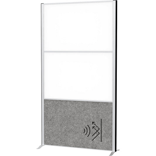 MAULconnecto partitioning system, 2x whiteboard, 1x acoustic, white/dark grey, without castors.
