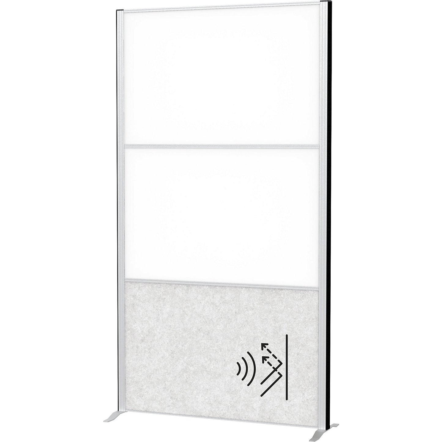 MAULconnecto partitioning system, 2x whiteboard, 1x acoustic, white/light grey, without castors.