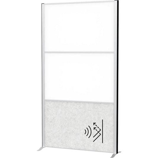 MAULconnecto partitioning system, 2x whiteboard, 1x acoustic, white/light grey, without castors.