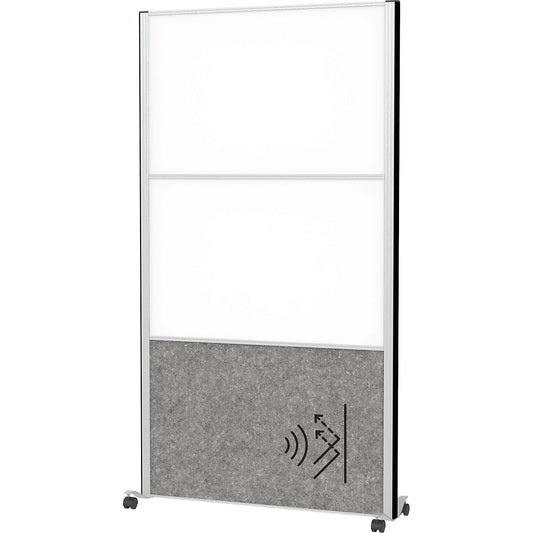 MAULconnecto partitioning system, 2x whiteboard, 1x acoustic, white/dark grey, castors.
