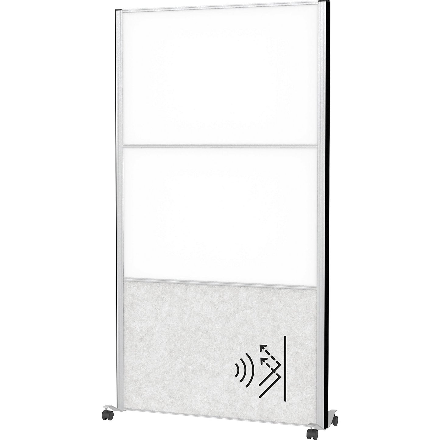 MAULconnecto partitioning system, 2x whiteboard, 1x acoustic, white/light grey, castors.