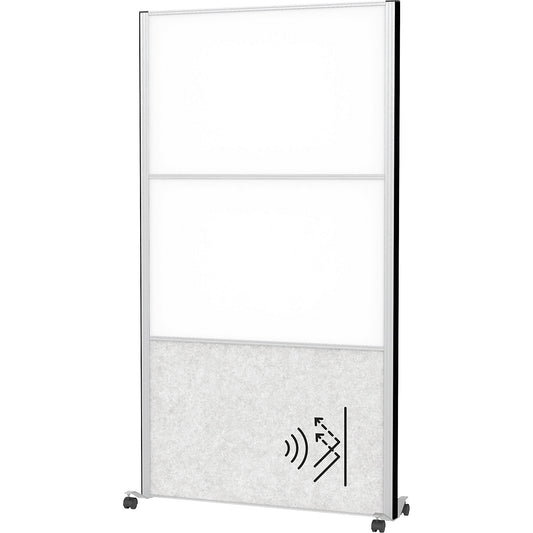 MAULconnecto partitioning system, 2x whiteboard, 1x acoustic, white/light grey, castors.
